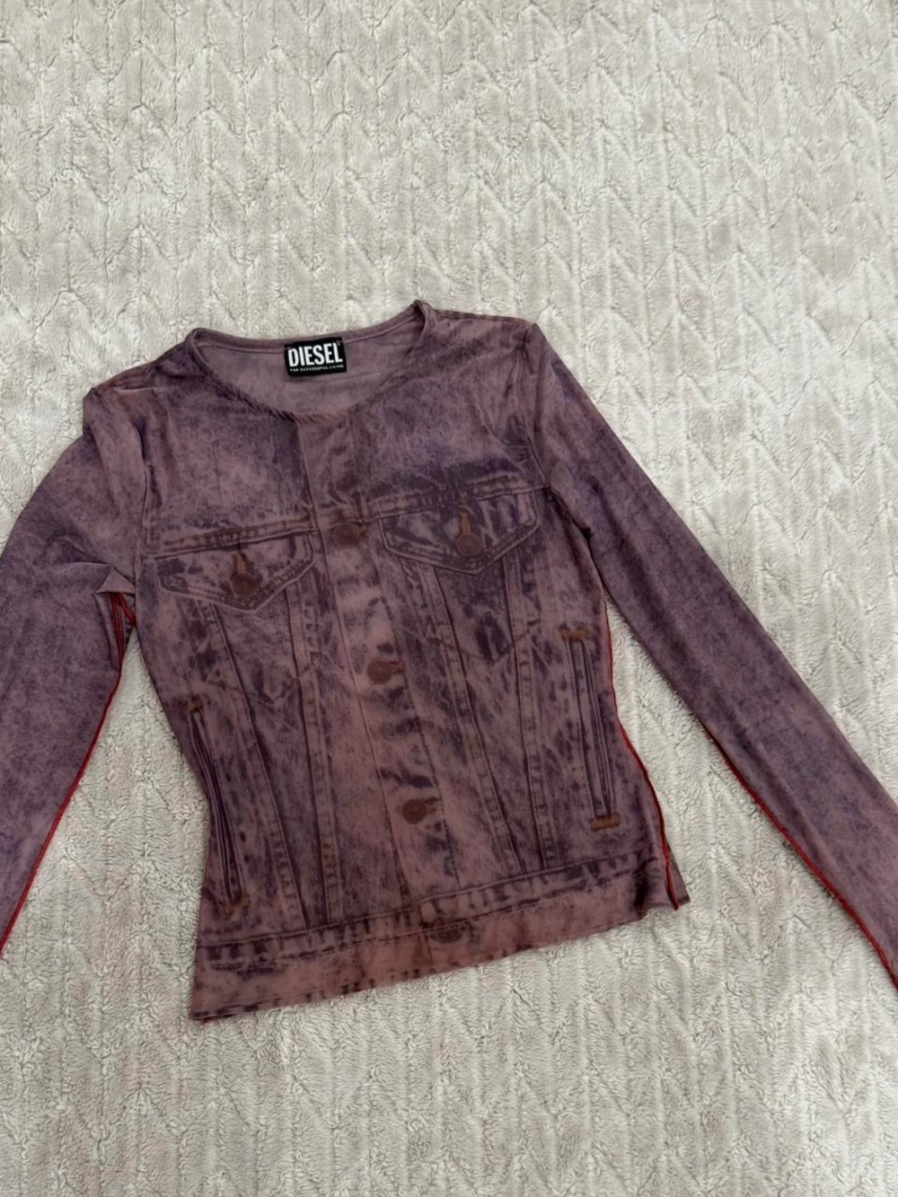 Diesel Mauve Printed Denim Jacket-Style Long Sleeve Tee